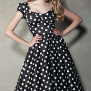 Stop Staring! Jitterbug Swing Dress in Black and White Polka Dot